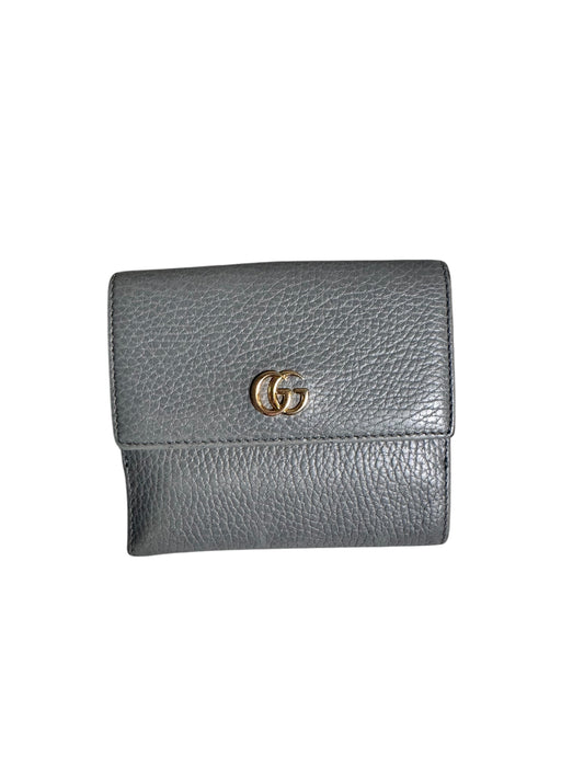 Gucci Leather Marmont French Flap Wallet - Grey