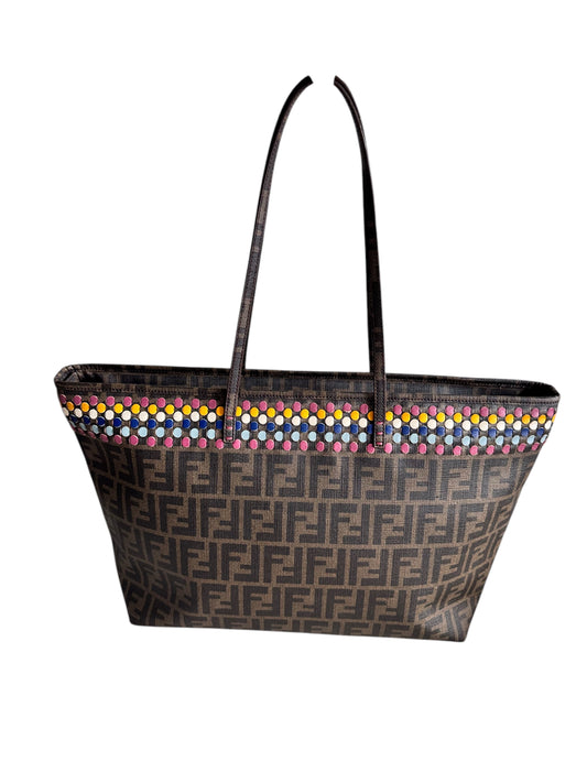 Fendi Coated Canvas Zucca Spalmati Embroidered Roll Tote *RARE*