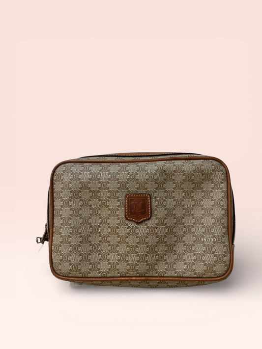 Céline Coated Canvas Macadam Toiletry / Cosmetic Pouch